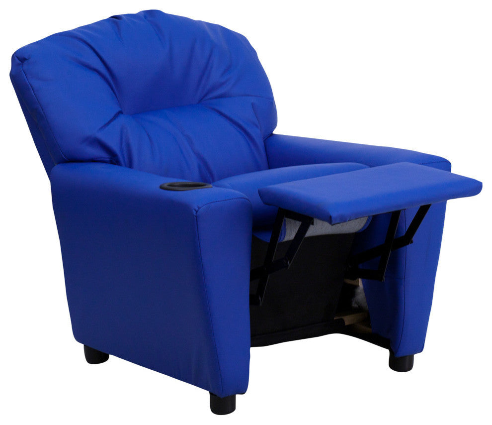 Kids Recliner With Cup Holder, Blue Vinyl