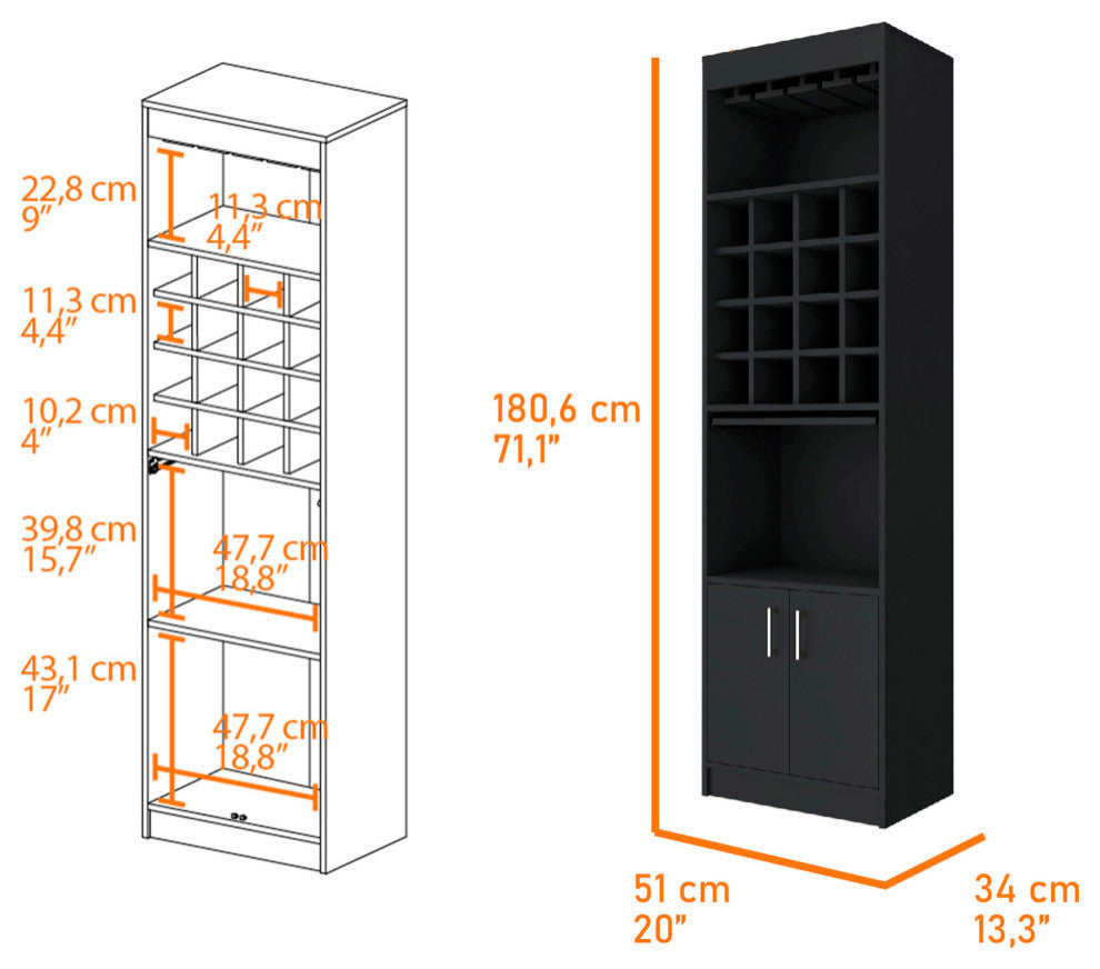 Kabul Kava Bar Cabinet, Black Wengue