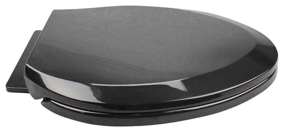 Black Elongated Toilet Seat with Non Slip Oval Seat Bumpers and Adjustable Hinge