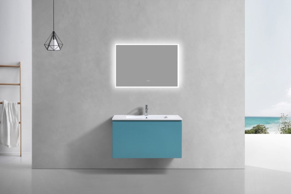 Balli 36'' Wall-Mount Modern Bathroom Vanity, Teal Green