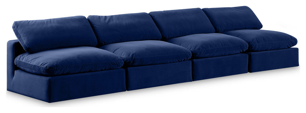 Comfy Upholstered Modular Sofa, Navy, 4-Piece: 4 Armless Chair, Velvet