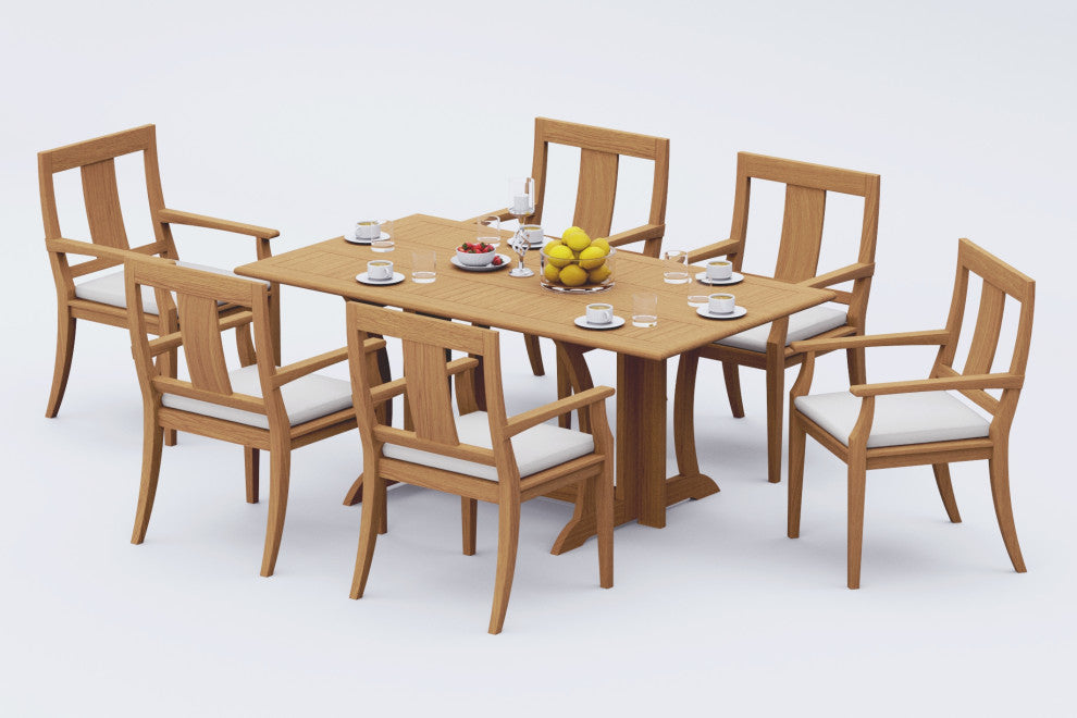 7-Piece Outdoor Patio Teak Dining Set: 69" Warwick Table, 6 Osbo Arm Chairs