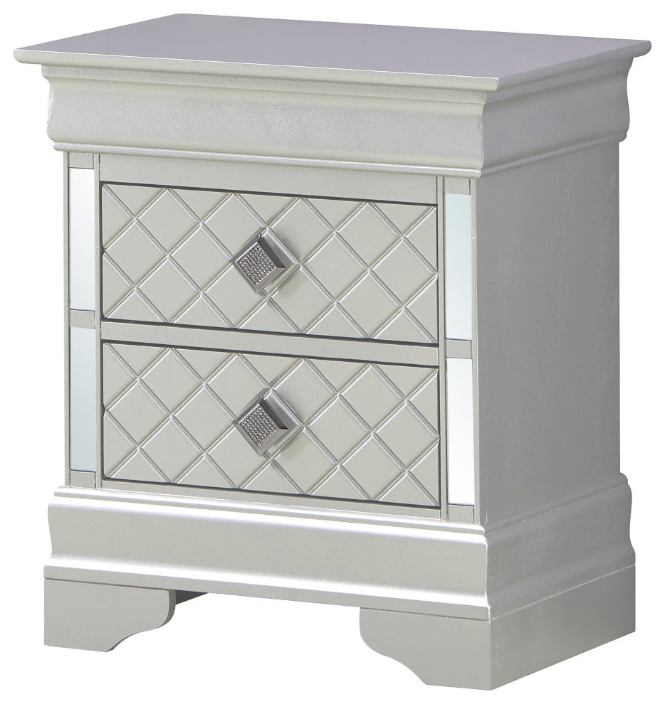 Verona 2-Drawer Nightstand, Silver Champagne