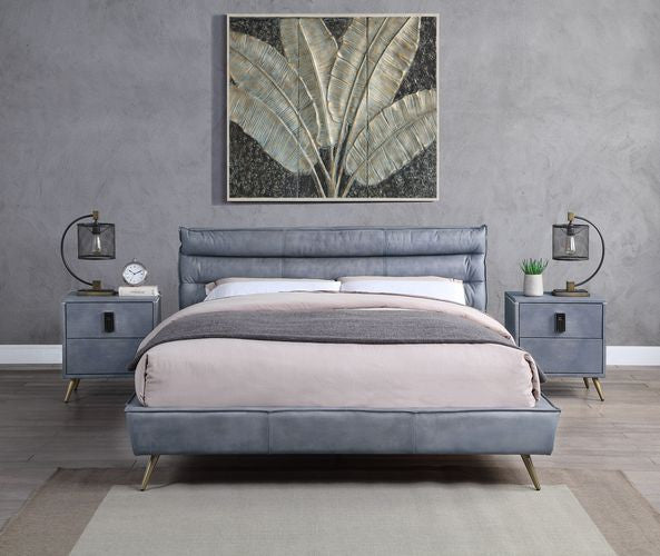 Alexa Top Grain Leather Platform Bed, Gray, King