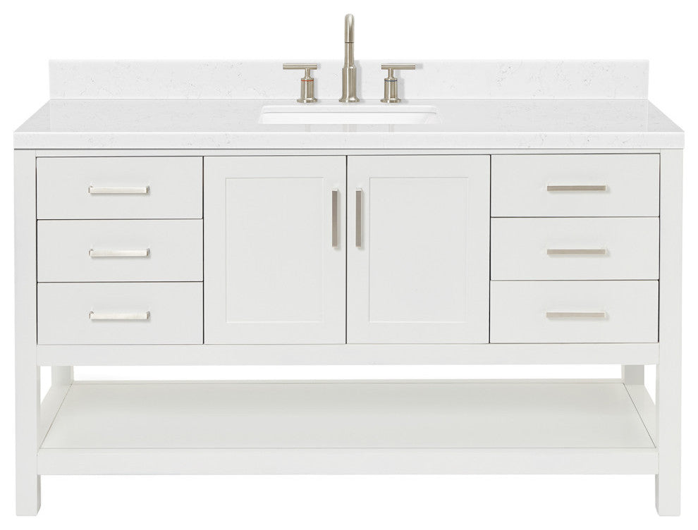 Ariel Magnolia 60" Single Rectangle Sink Vanity, Carrara Quartz