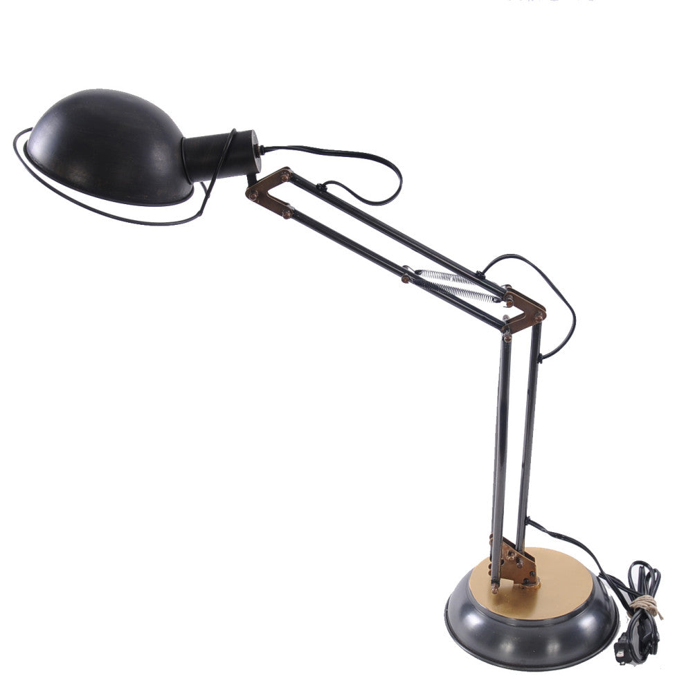 33" Black Metal Desk Table Lamp With Black Bowl Shade