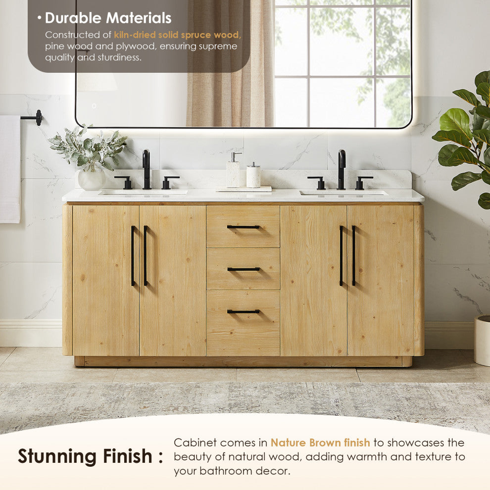 Serene Bathroom Vanity, Nature Brown, 72", No Mirror