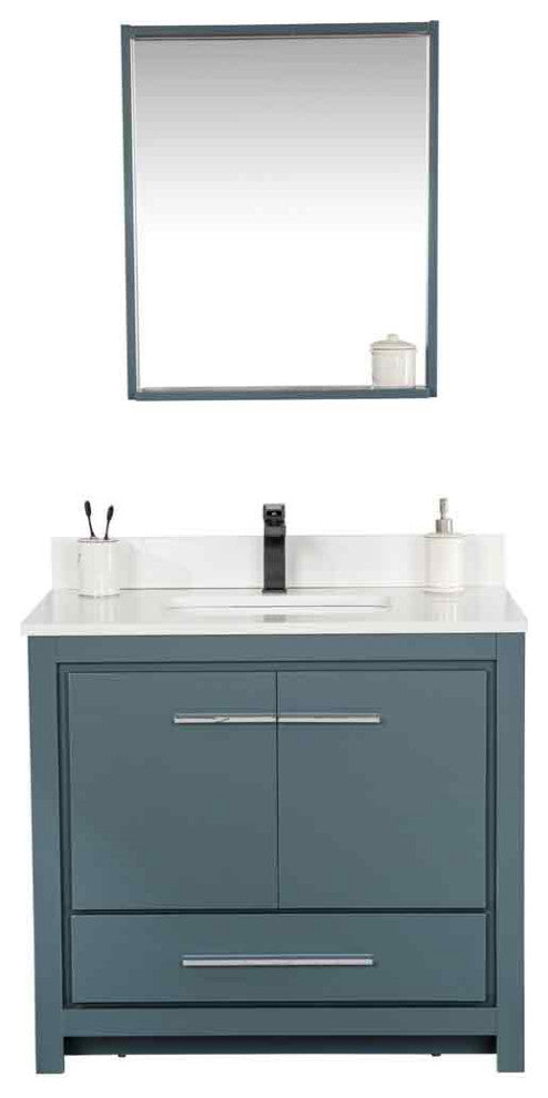 Mila Collection 36" Bathroom Vanity With Sink, Mirror, Countertop, Alasca Blue
