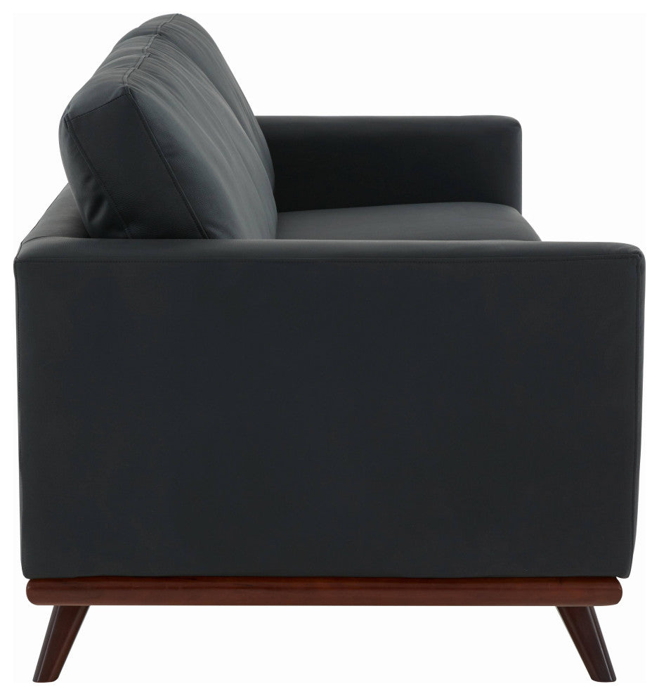 LeisureMod Chester Mid-Century 3-Seater Leather Modern Sofa, Black