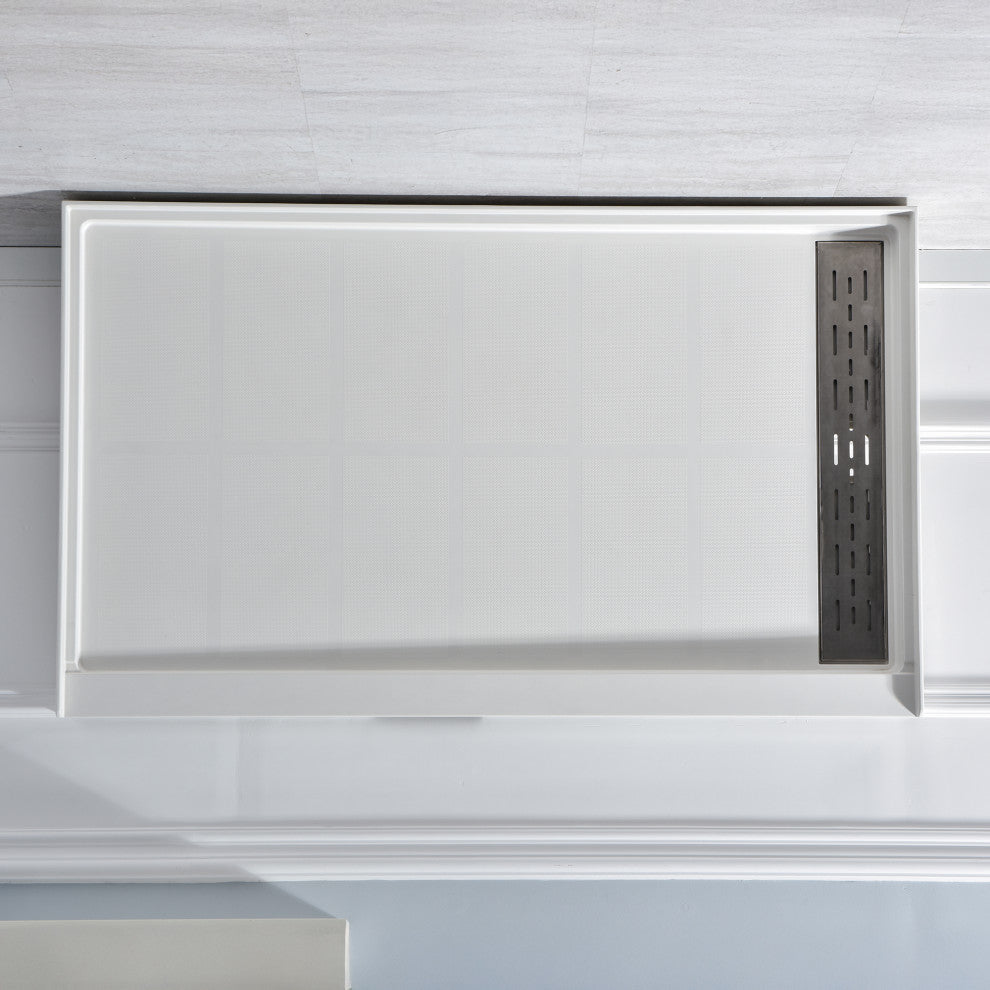ANZZI 60x36 in. Corner Shower Base, Left Drain, Glossy White Marine Acrylic