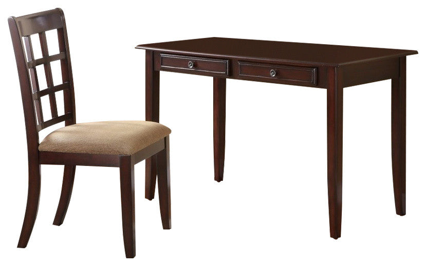 Benzara BM159087 2 Piece Solid Wooden Desk Set, Brown