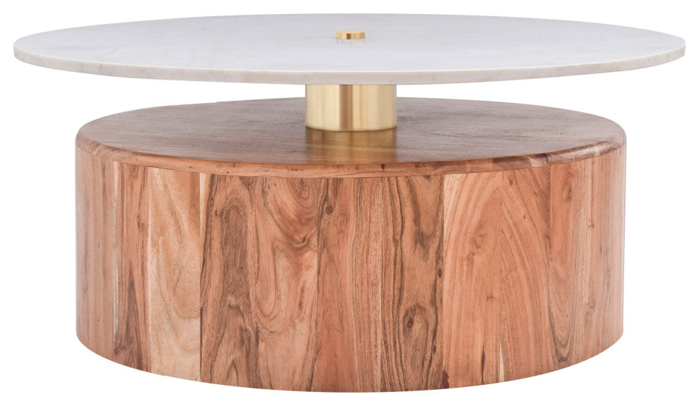 Stonewood Coffee Table, Marble Top, Acacia Wood Base