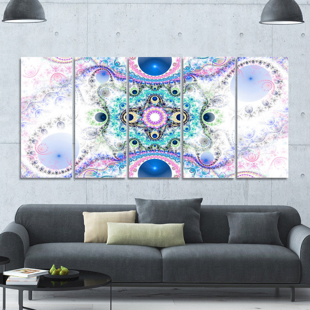 Cryptical Blue Fractal Pattern, Abstract Wall Art Canvas, 60"x28", 5 Panels