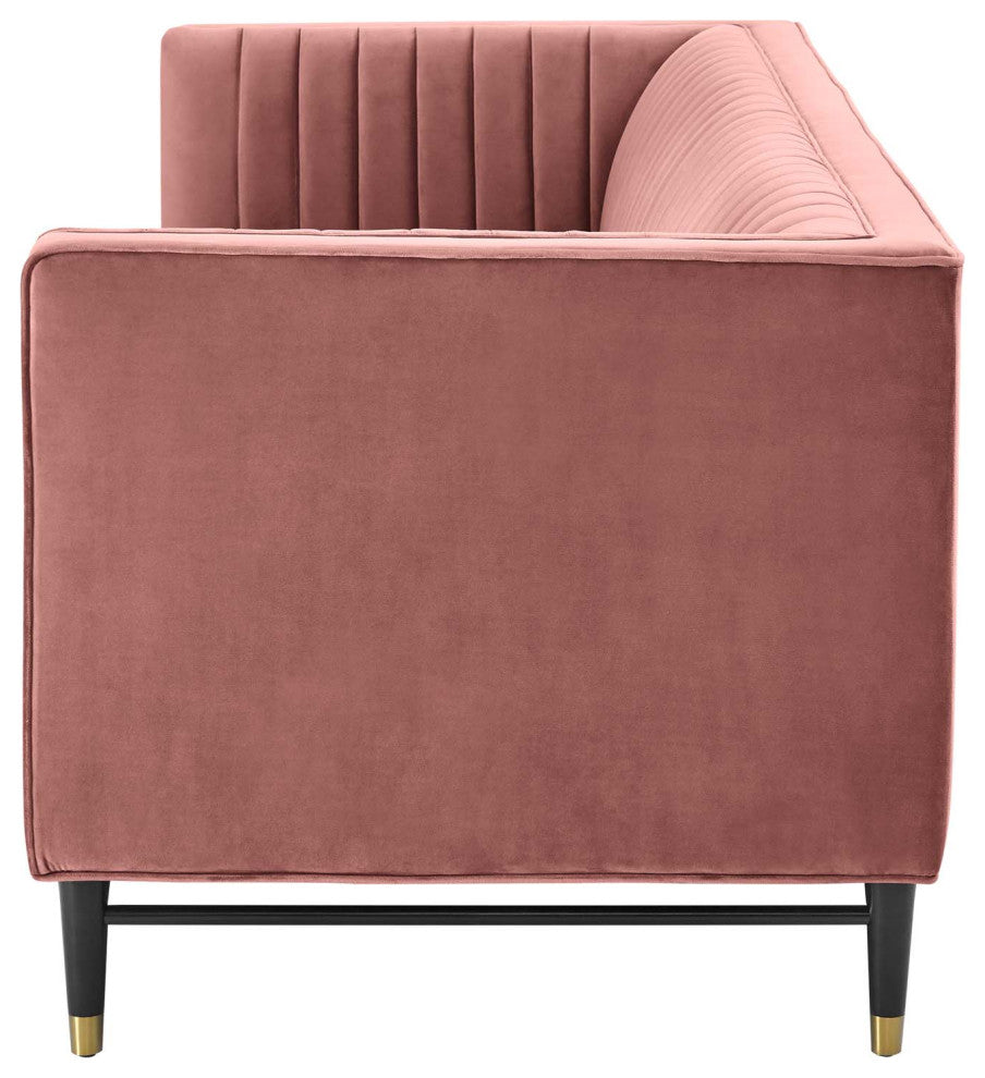 Tufted Sofa, Velvet, Pink, Modern, Living Lounge Room Hotel Lobby Hospitality