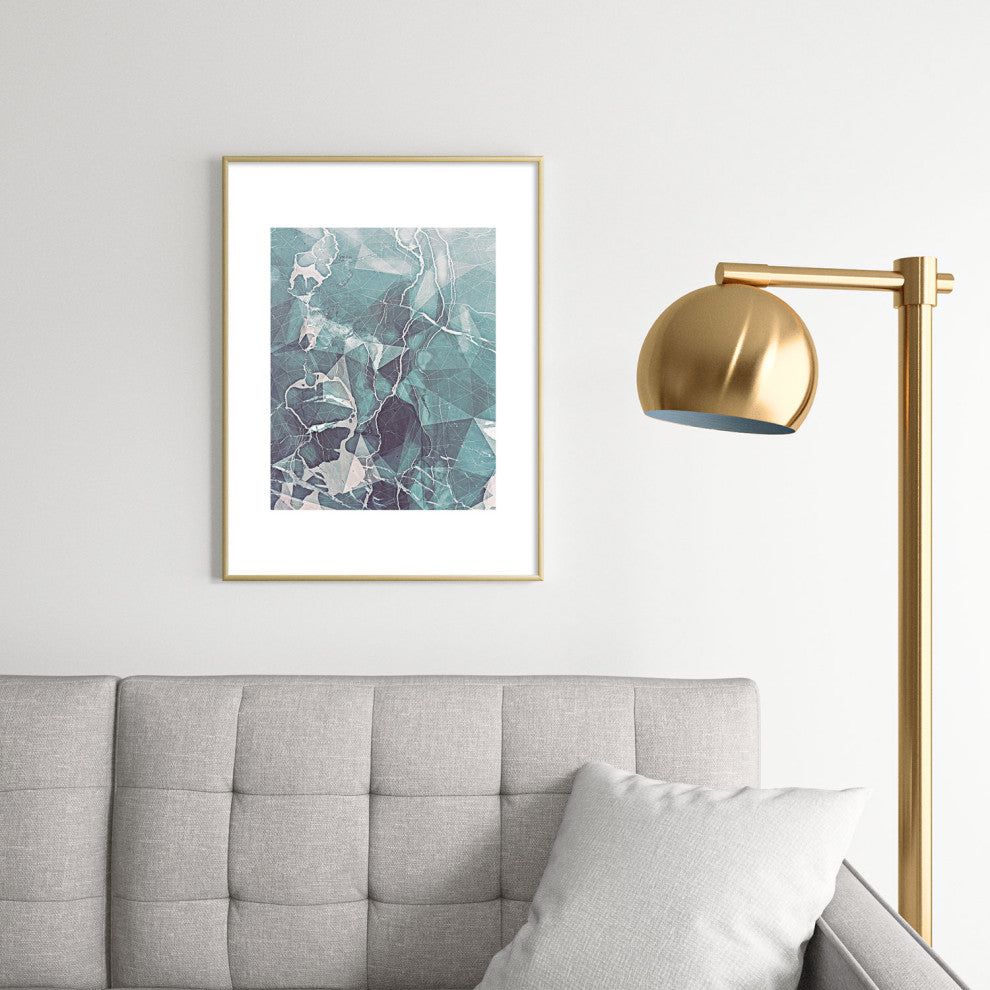 Emanuela Carratoni Teal Blue Geometric Marble Metal Framed Art Print