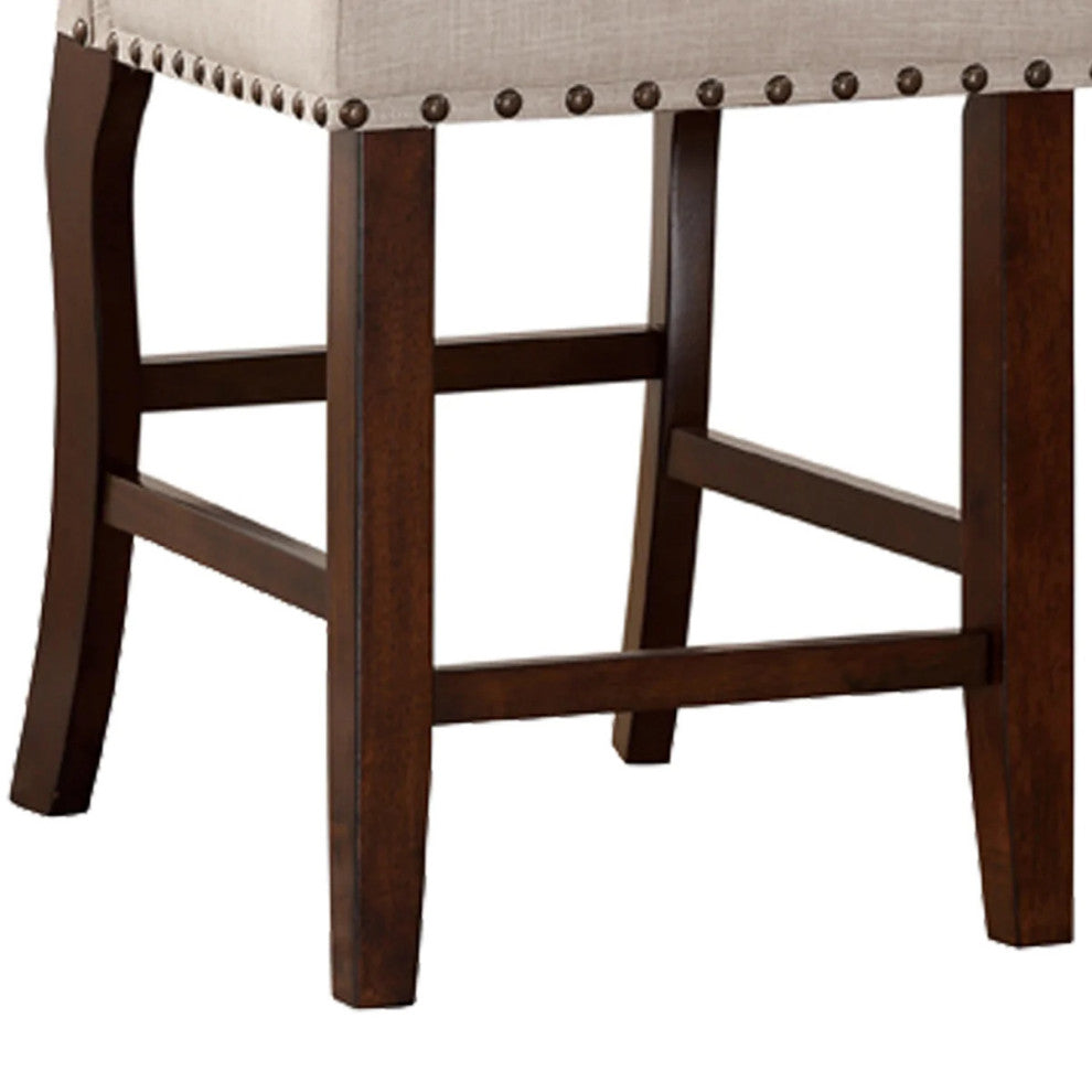 Benzara BM166612 Rubber Wood Studded Trim High Chair ,Cherry Brown, Set of 2