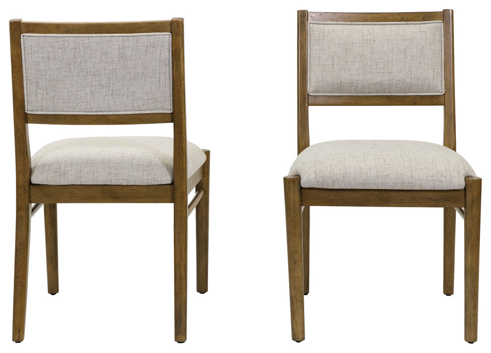 Two Wood Modern Upholstered Back Chairs, Set of 2, Brown
