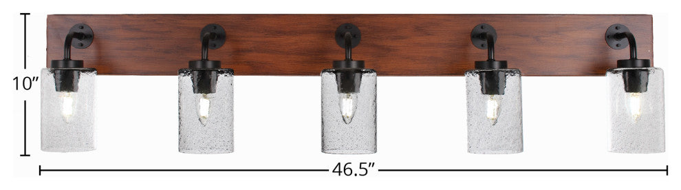 Oxbridge 5-Light Bath Bar, Matte Black & Painted Wood-look Metal/Smoke Bubble