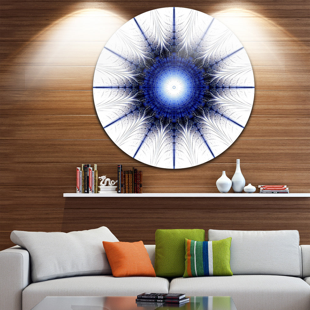 Blue Digital Flower Art, Floral Digital Art Disc Metal Wall Art, 38"