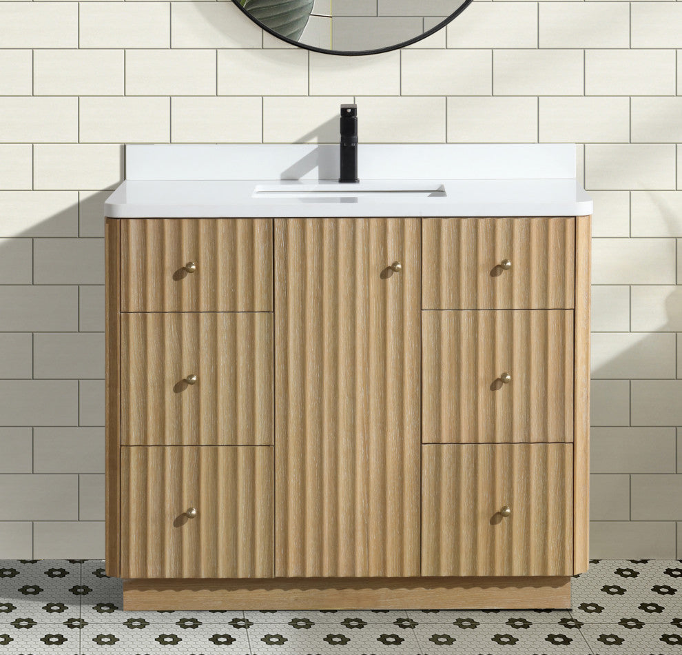 La Jolla Bathroom Vanity, Washed Oak, 42", Single Sink, Freestanding