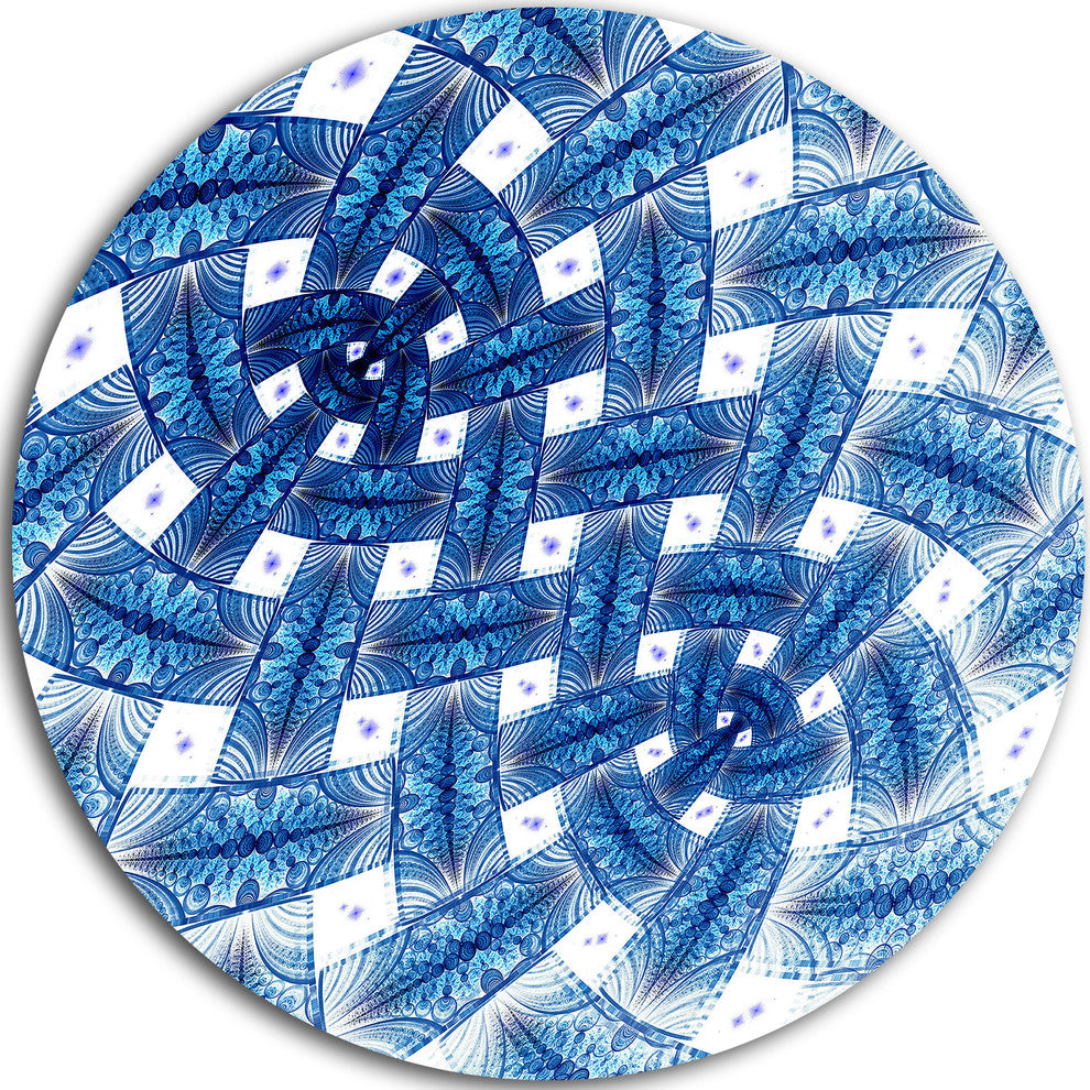 Blue Symmetrical Flower Design, Floral Disc Metal Wall Art, 36"