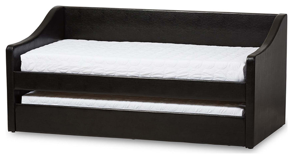 Abby Fabric Upholstered Daybed With Trundle Bed, Black