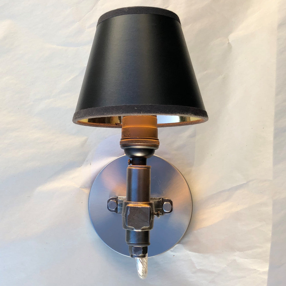 Piston Sconce Gold Foil Shade 5", Brushed Matal Wall Canopy