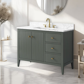 Vanity Art Freestanding Vanity, Vintage Green, 42", Single Sink, Golden Brushed