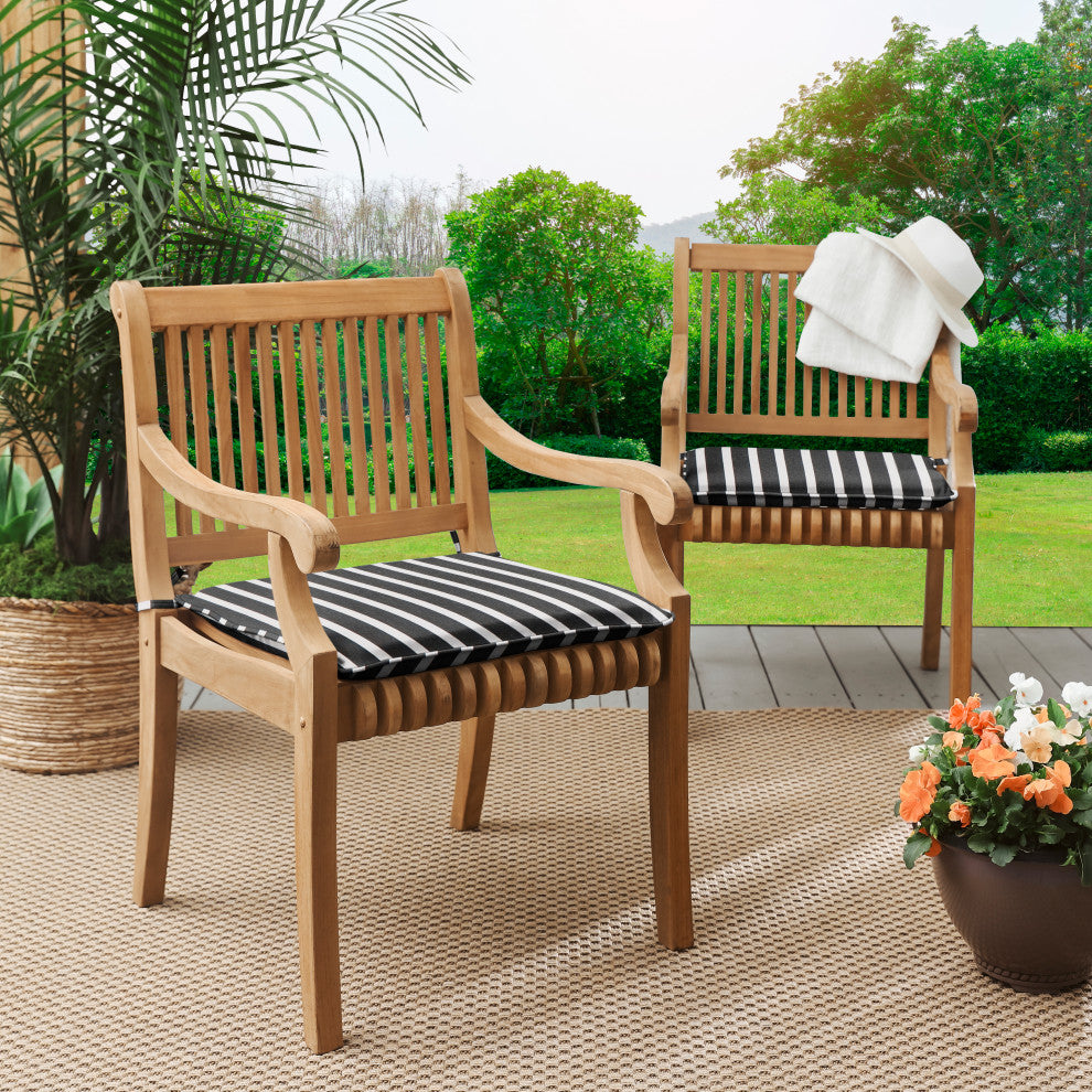 Black and White Stripe Corded Outdoor Chair Pad Set, 19x19