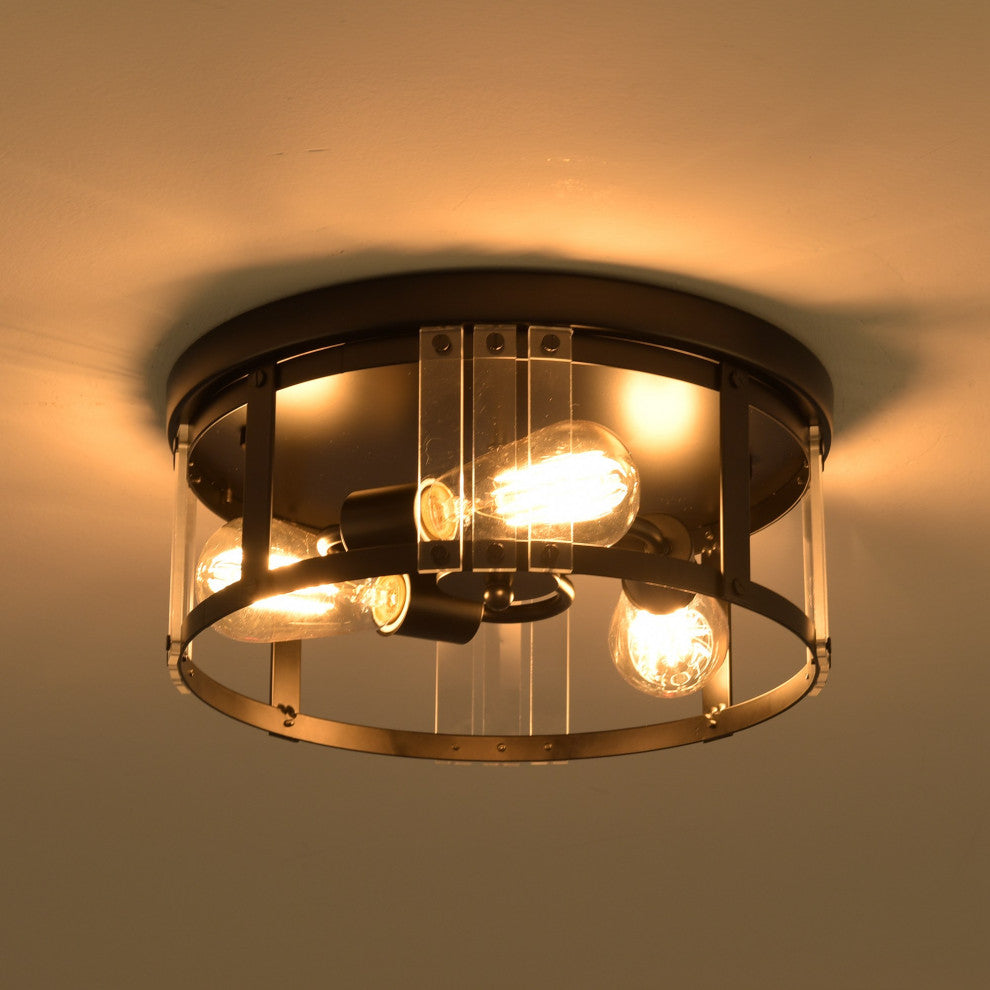 3-light Flush Mount Chandelier with Mental and Acrylic Lampshade