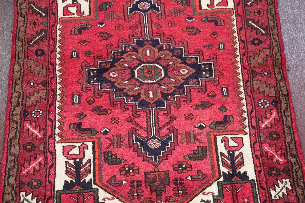 Hamedan Geometric Persian Handmade Oriental Traditional Area Rug, Red, 4'7"X3'3"