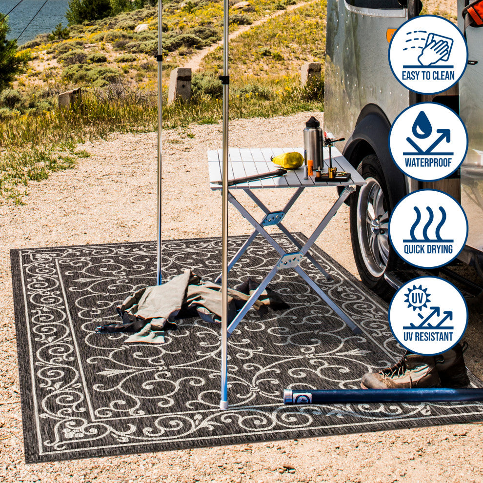 Charleston Vintage Filigree Textured Weave Indoor/Outdoor Area Rug