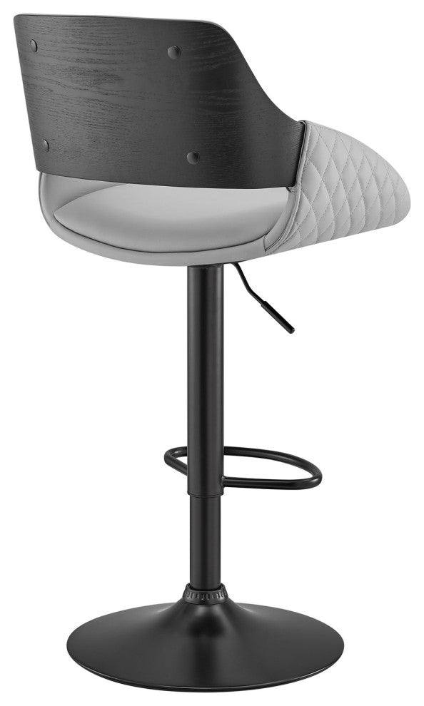 Gray Faux Leather Adjustable Black Swivel Bar Stool