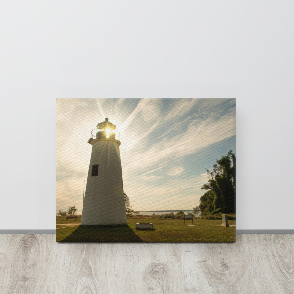 Turkey Point Lighthouse with Sun Flare Horizontal Canvas Prints, 16" X 20"