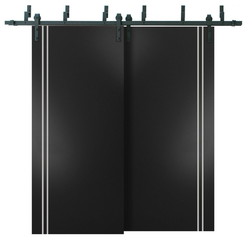 Barn Bypass Doors 84 x 96 | Planum 0310 Matte Black with  | Sturdy 8ft