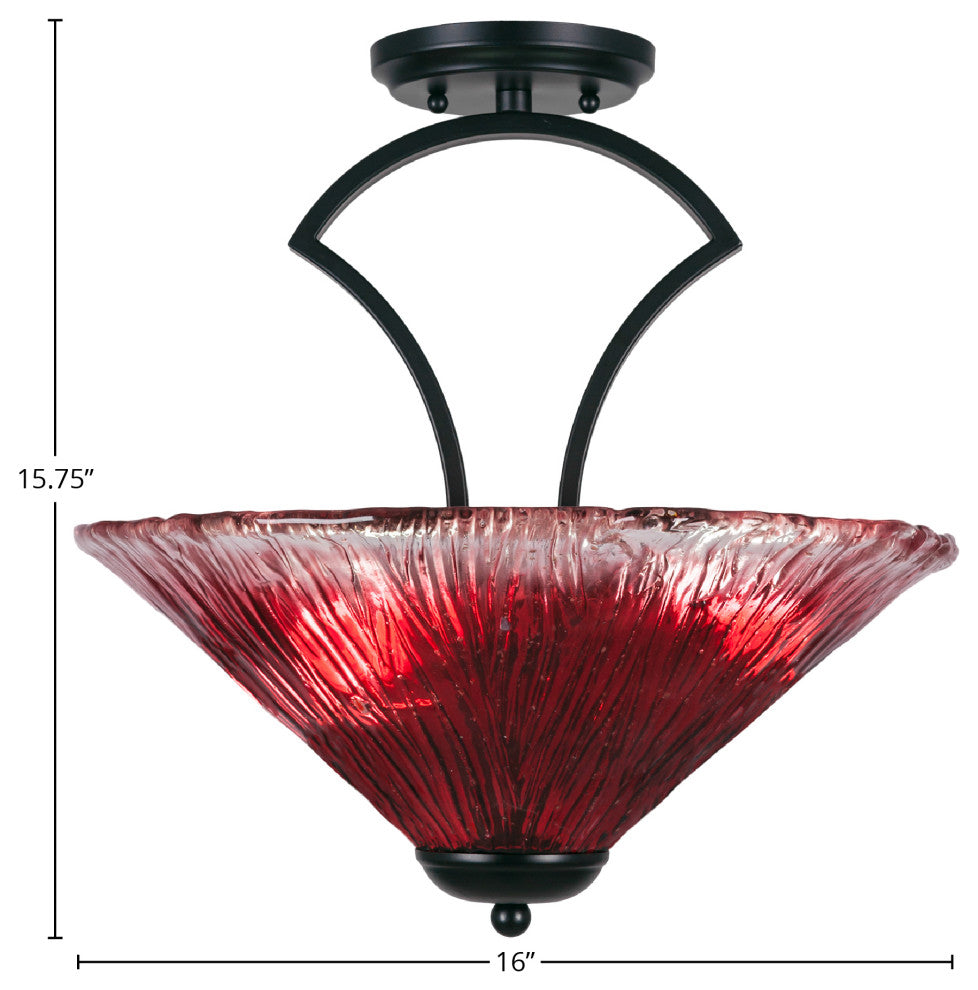 Zilo Semi Flush, 3 Bulbs, Matte Black, 16" Raspberry Crystal Glass