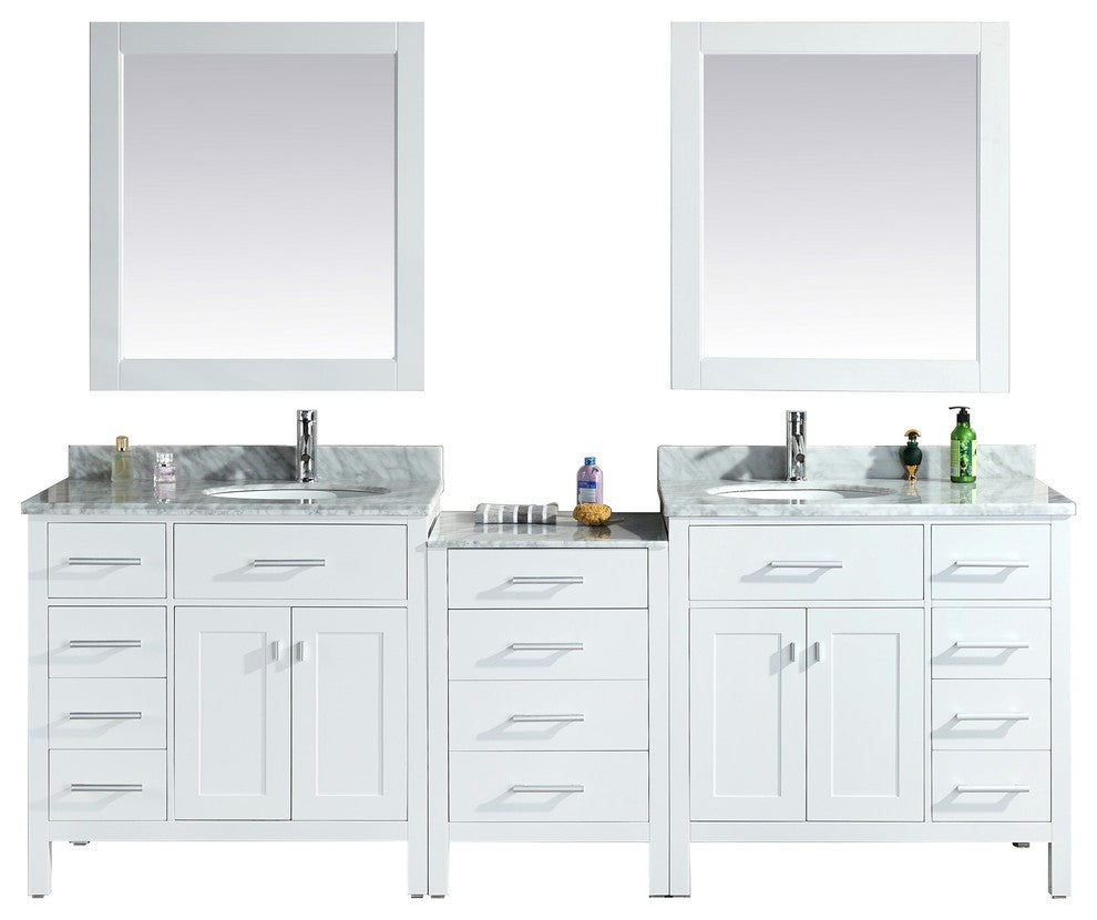 London 92" Double Sink Vanity Set, White