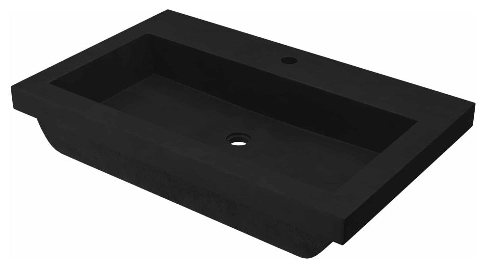 Trough 3019 Concrete Bathroom Sink, Charcoal, Single Faucet Hole