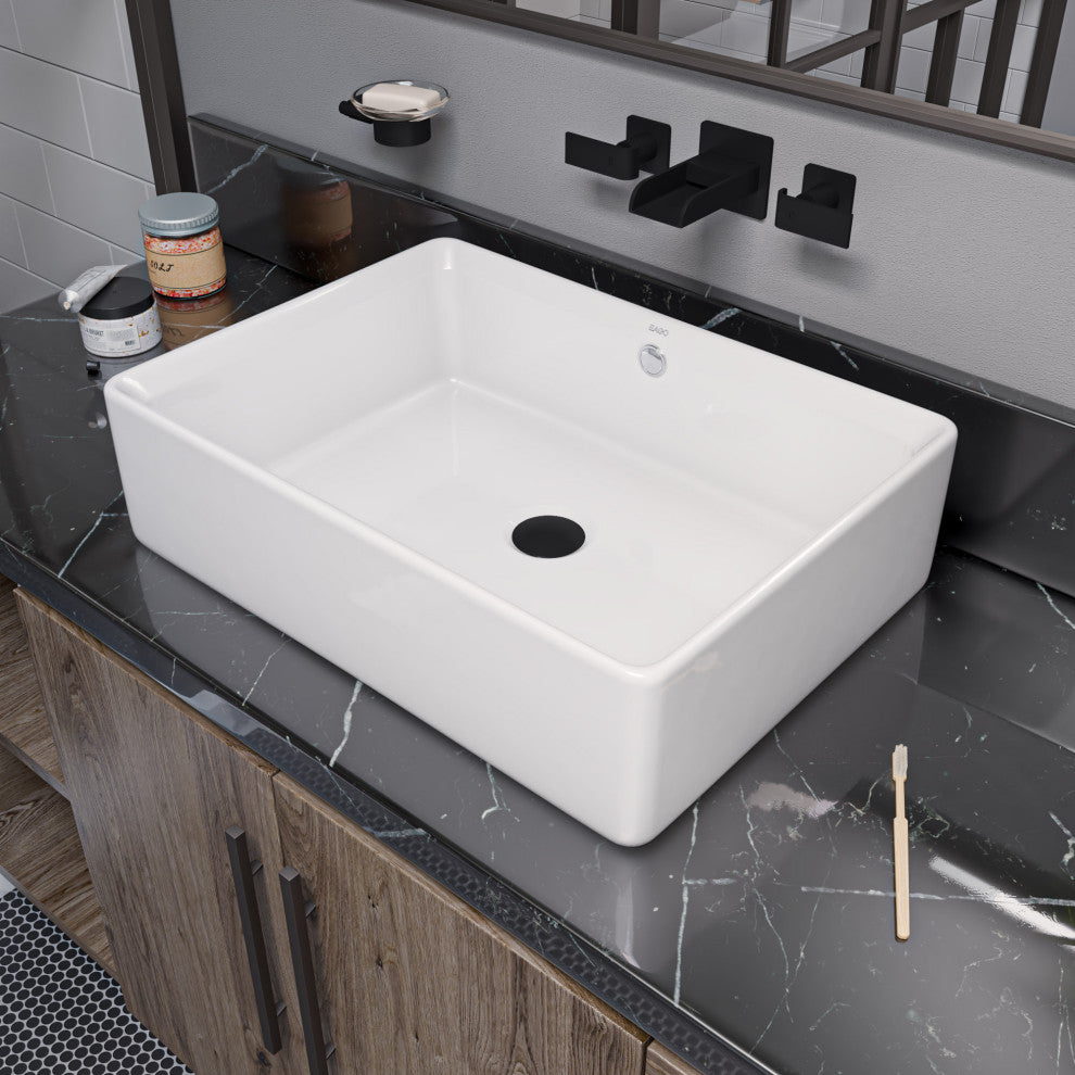 EAGO BA131 20" White Rectangular Porcelain Bathroom Sink with Overflow