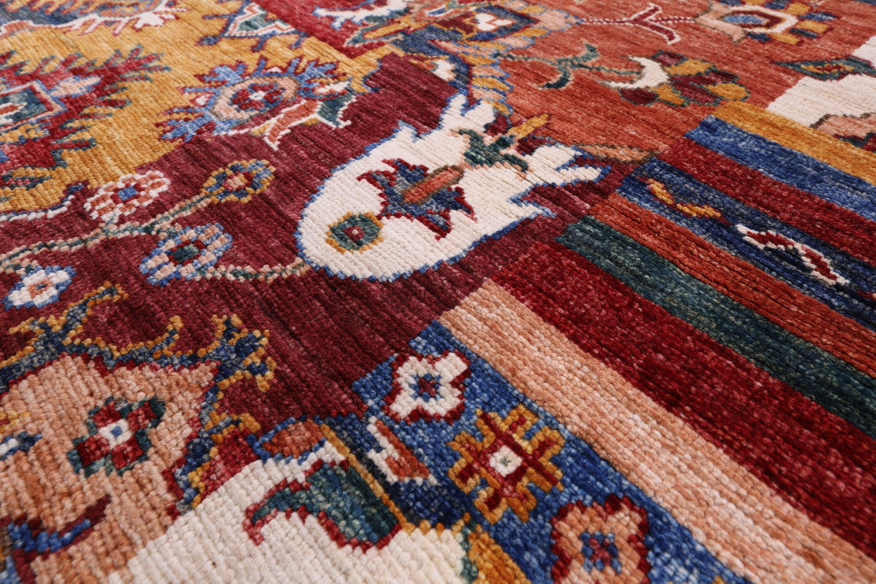 2' 7" X 9' 3" Super Kazak Geometric Handmade Runner Rug Q10212