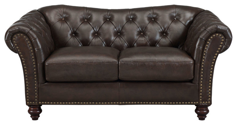 Mona Leather Craft Loveseat, Dark Brown
