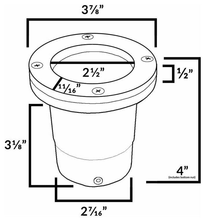 12V Composite Ground Well Light With "Eyebrow" Cover, Raw Brass