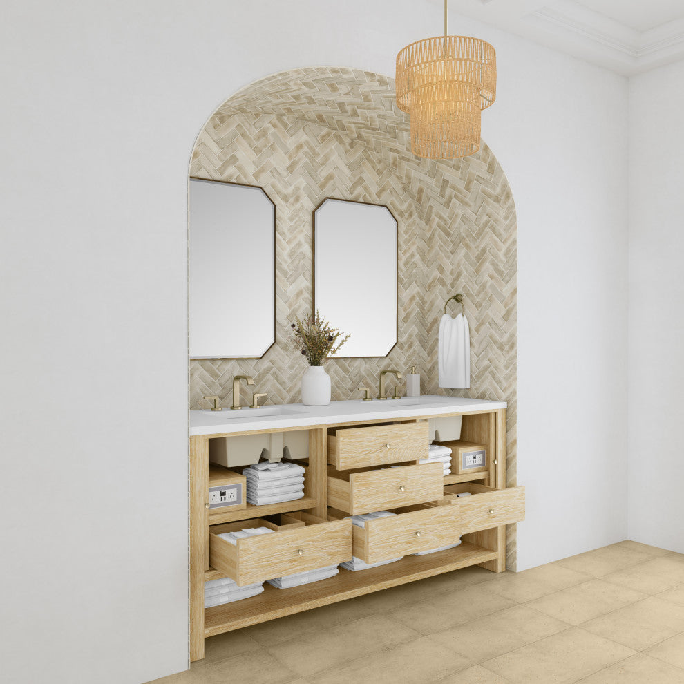 Marigot Single 72" Double Vanity, Sunwashed Oak, 3 CM White Zeus Top