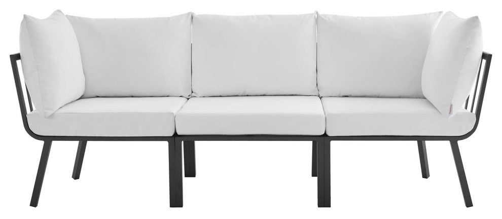 Riverside 3 Piece Outdoor Patio Aluminum Sectional Sofa Set - Gray White