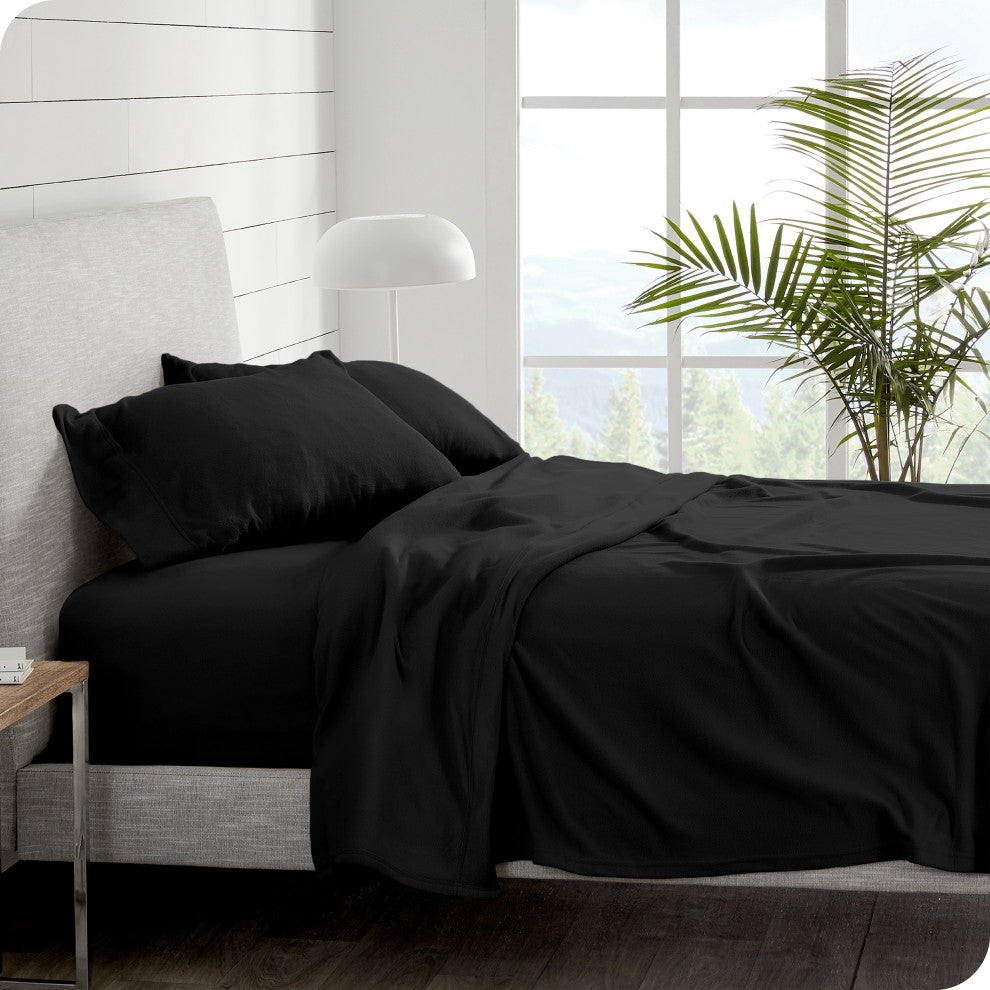Polar Fleece Sheet Set, Black, Twin