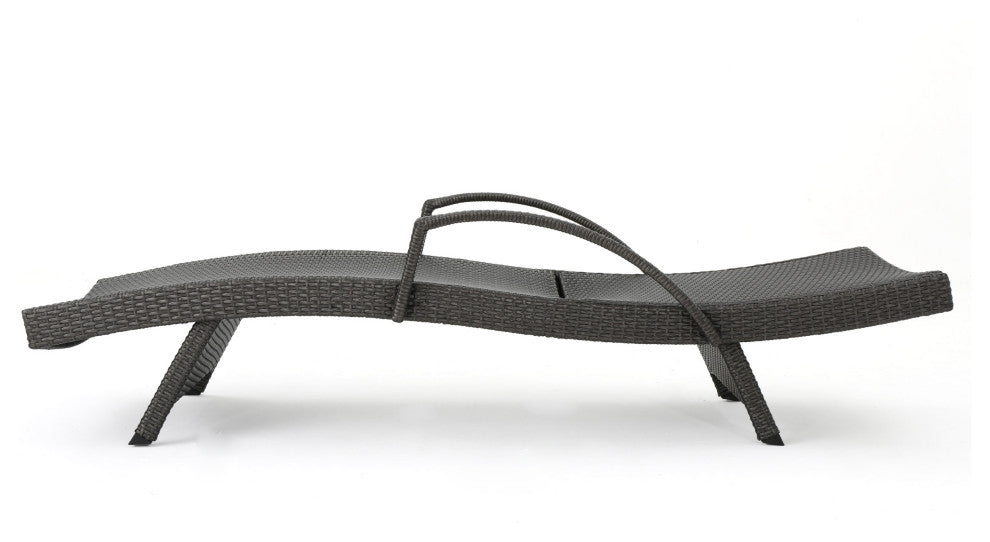GDF Studio Soleil Outdoor Gray Wicker Armed Chaise Lounge
