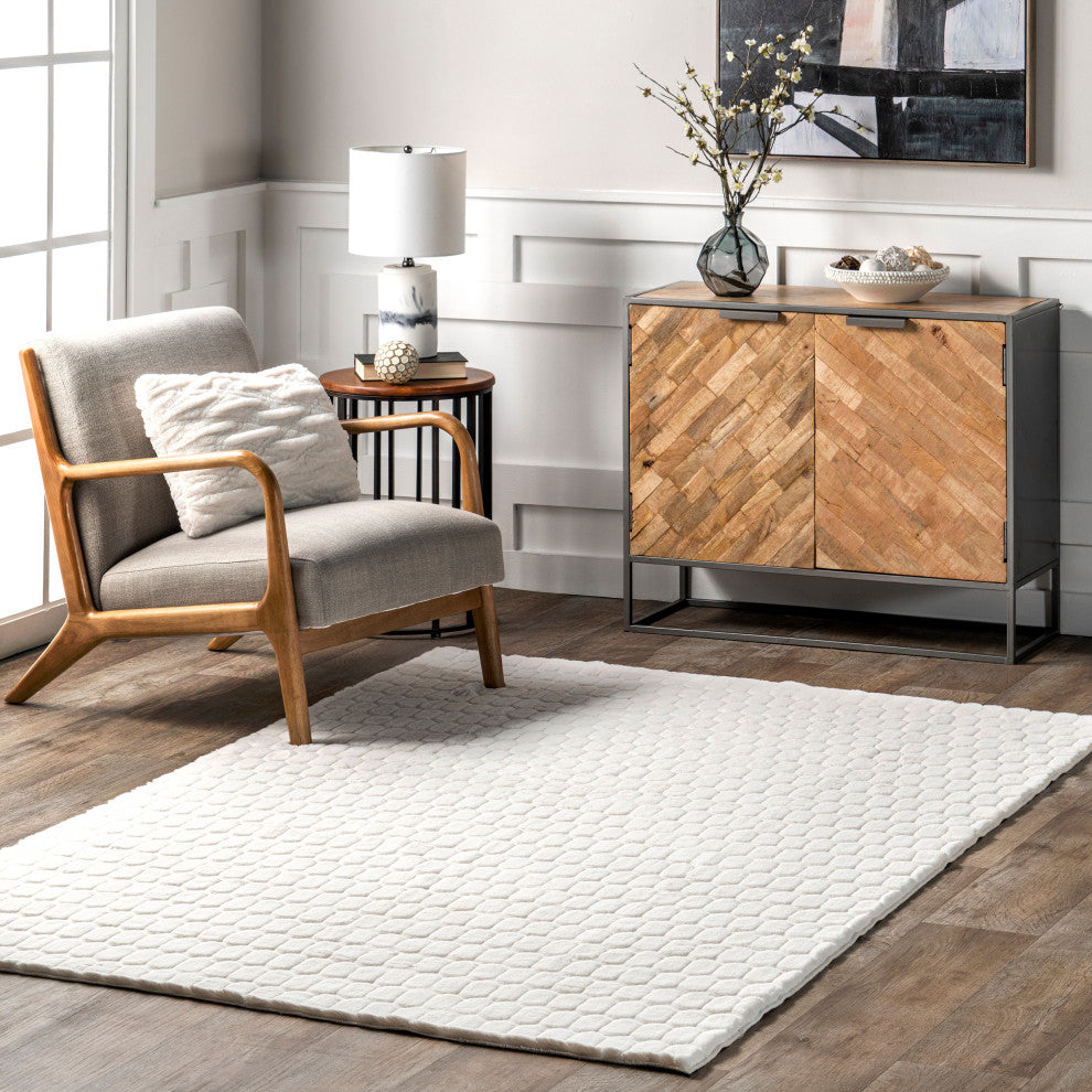 Nuloom Nia Tile Faux Rabbit Machine Washable Area Rug, White 7'6"x9'6"