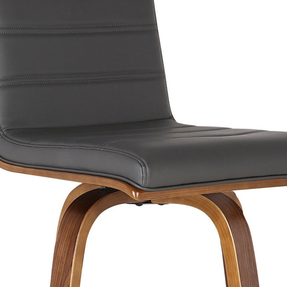 30" Gray Brown Faux Leather Solid Wood Low Back Bar Height Swivel Bar Chair