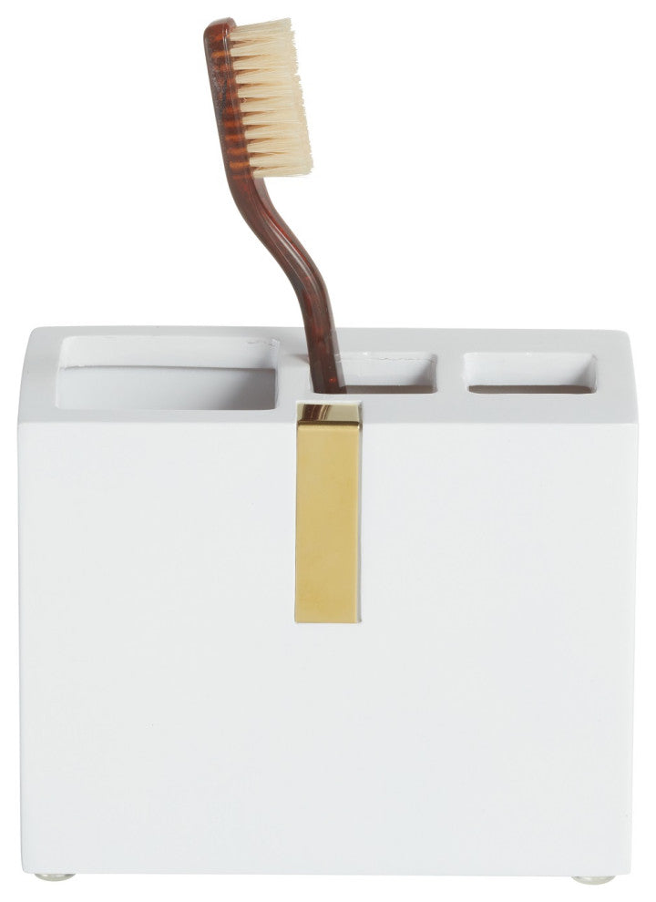 Houston Street White/Brass Toothbrush Holder