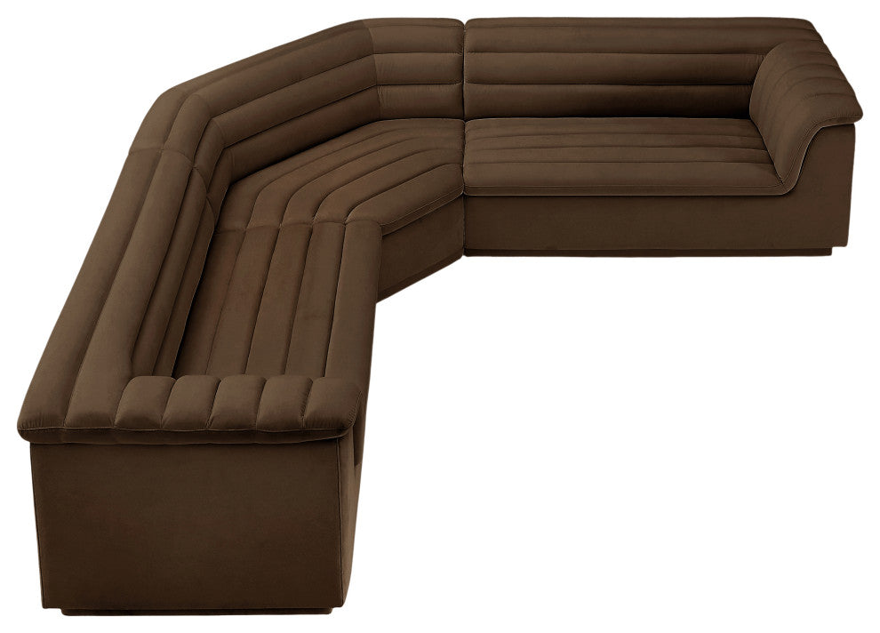 Cascade Upholstered Modular Sofa, Brown, Velvet, Corner Sectional